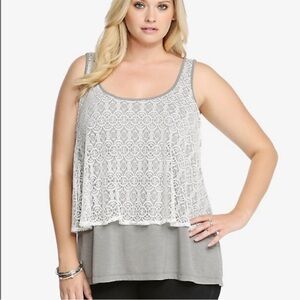 Torrid Gray White Crochet Sleeveless Tank Size 2